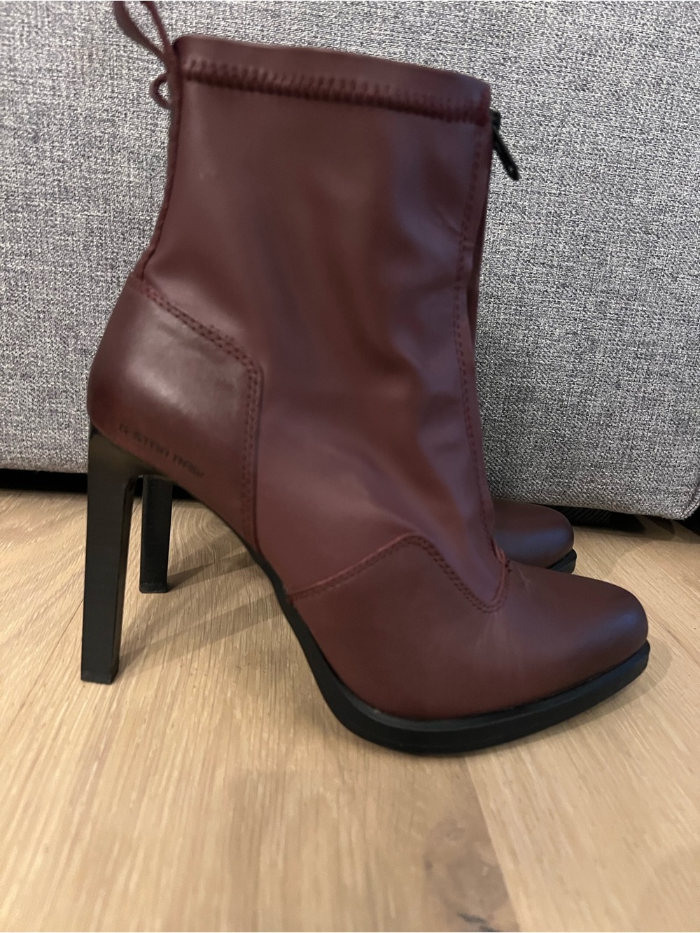 G-Star Burgundy High Block-Heel Ankle Boots